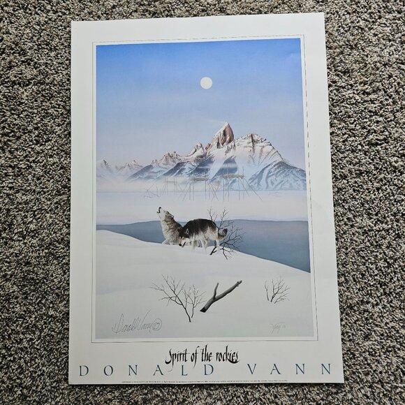 Spirit Of The Rockies Signed Donald Vann 1994 Native American Wolf Art Print - Picture 5 of 8